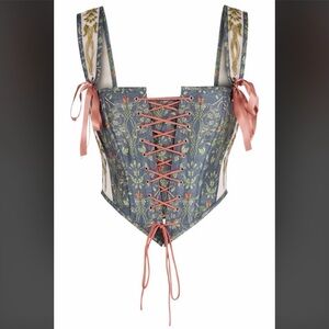 Floral Lace-Up Corset Top - Blue and Pink